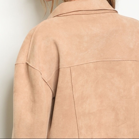 KHAKI COLORED SUEDE CROPPED JACKET - Picture 5 of 8